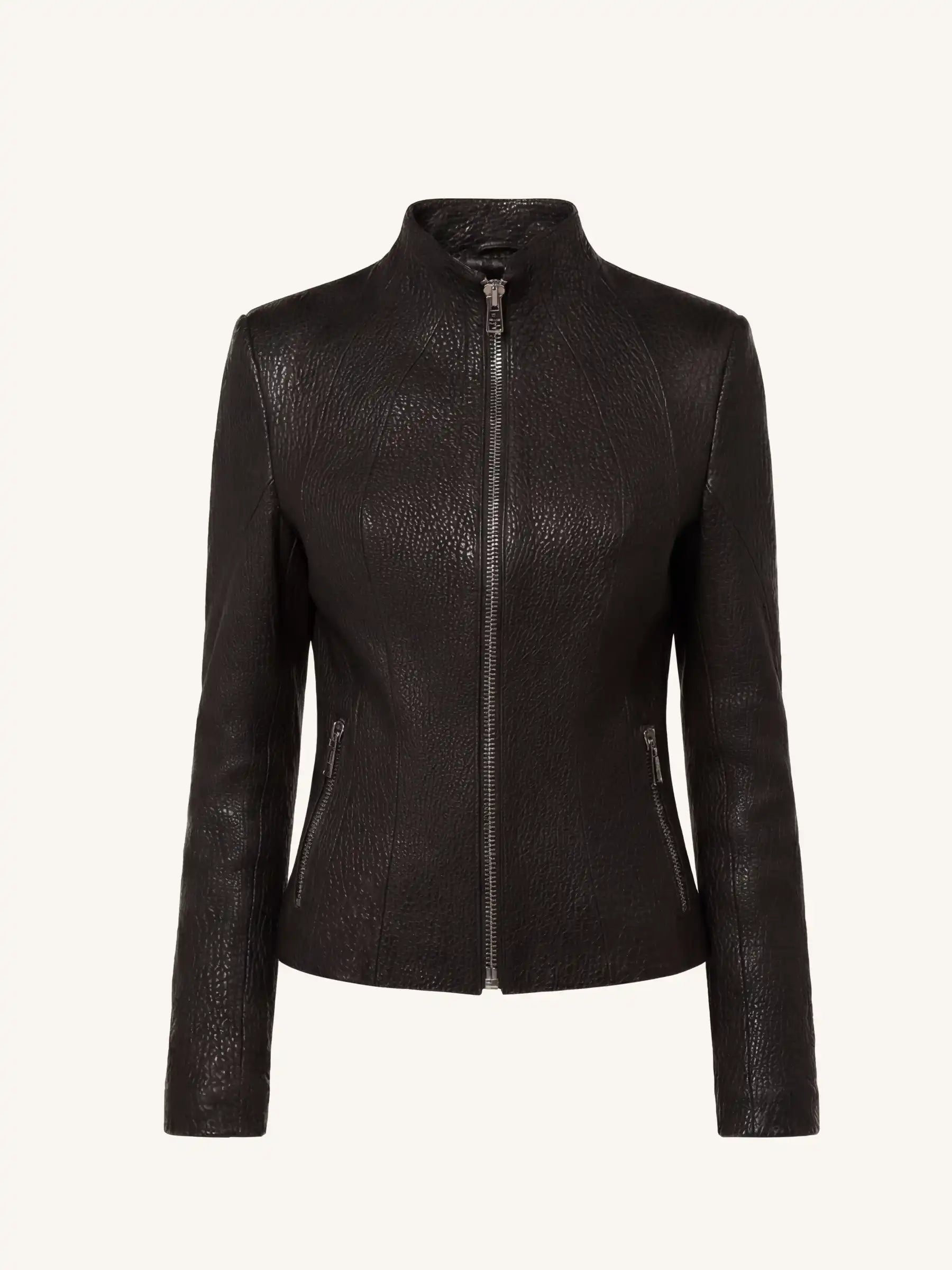 Black leather jacket on a white background