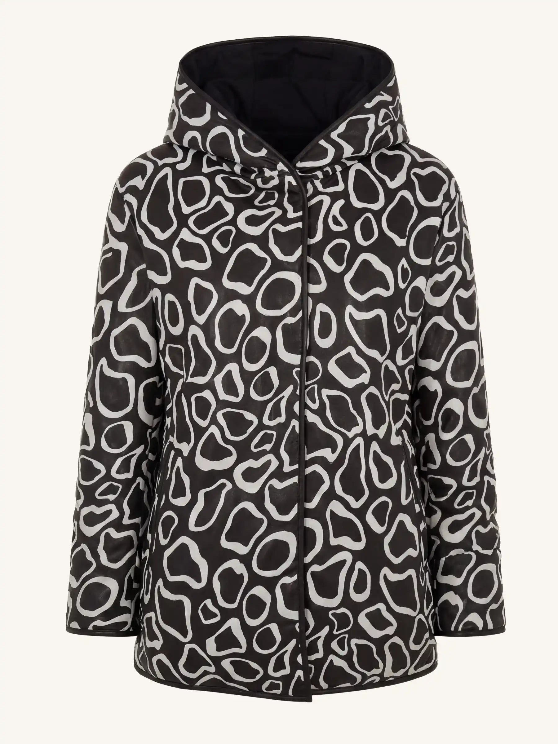 Black and white patterned jacket on a white background