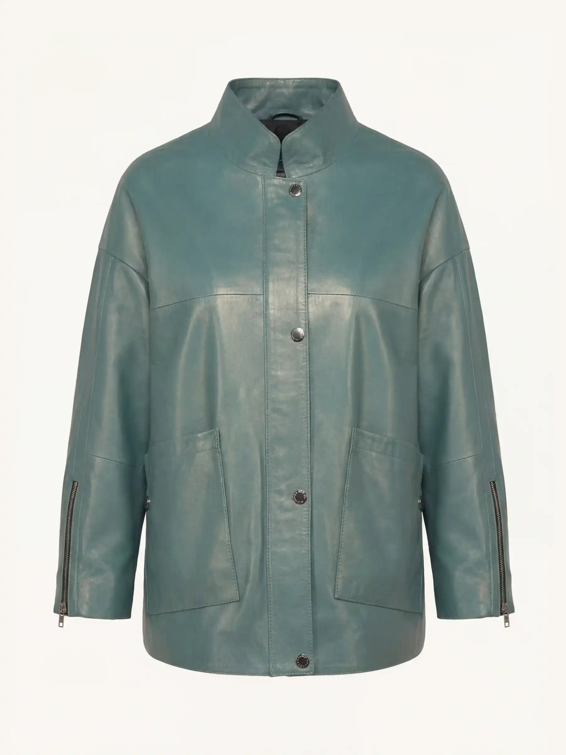 Green leather jacket on a white background