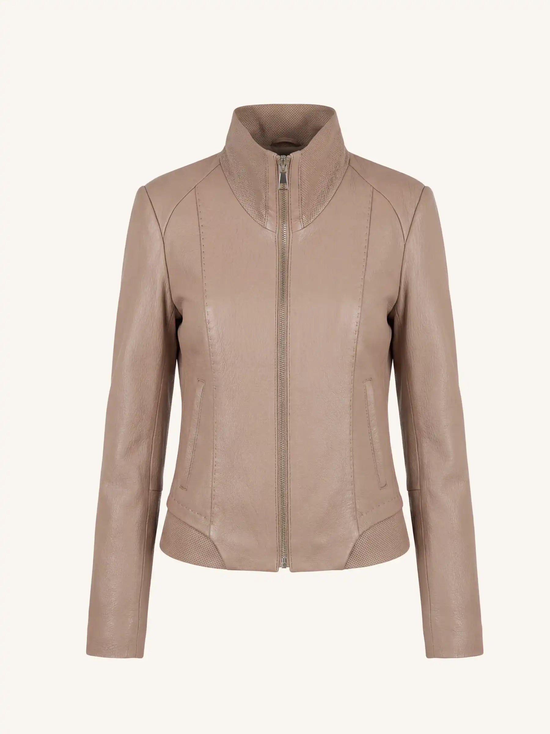 Beige leather jacket on a white background