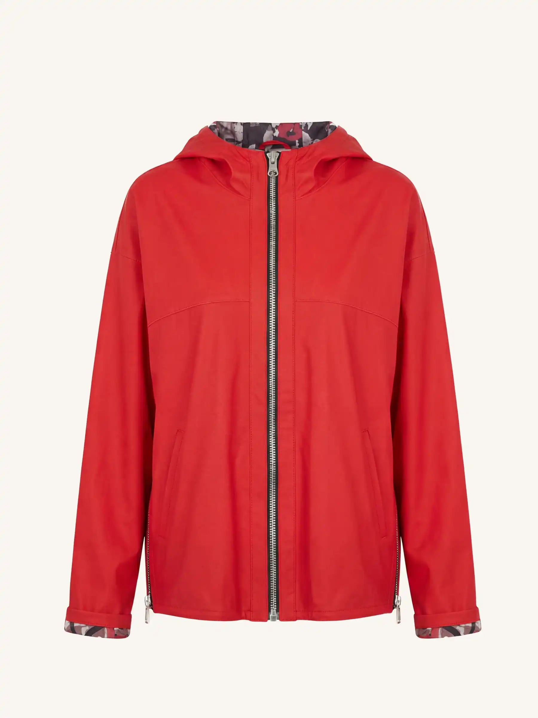 Red jacket with a hood on a white background