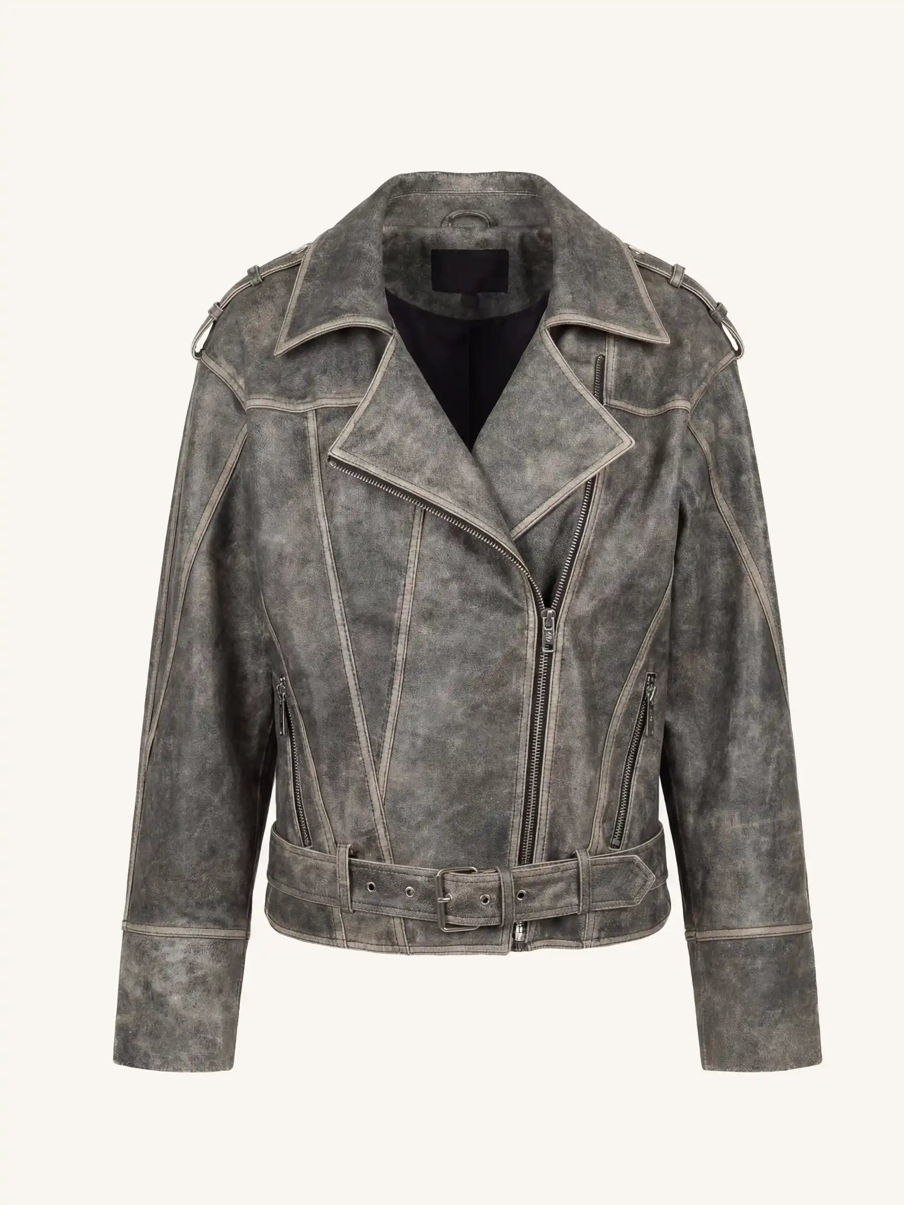 Gray leather jacket on a white background