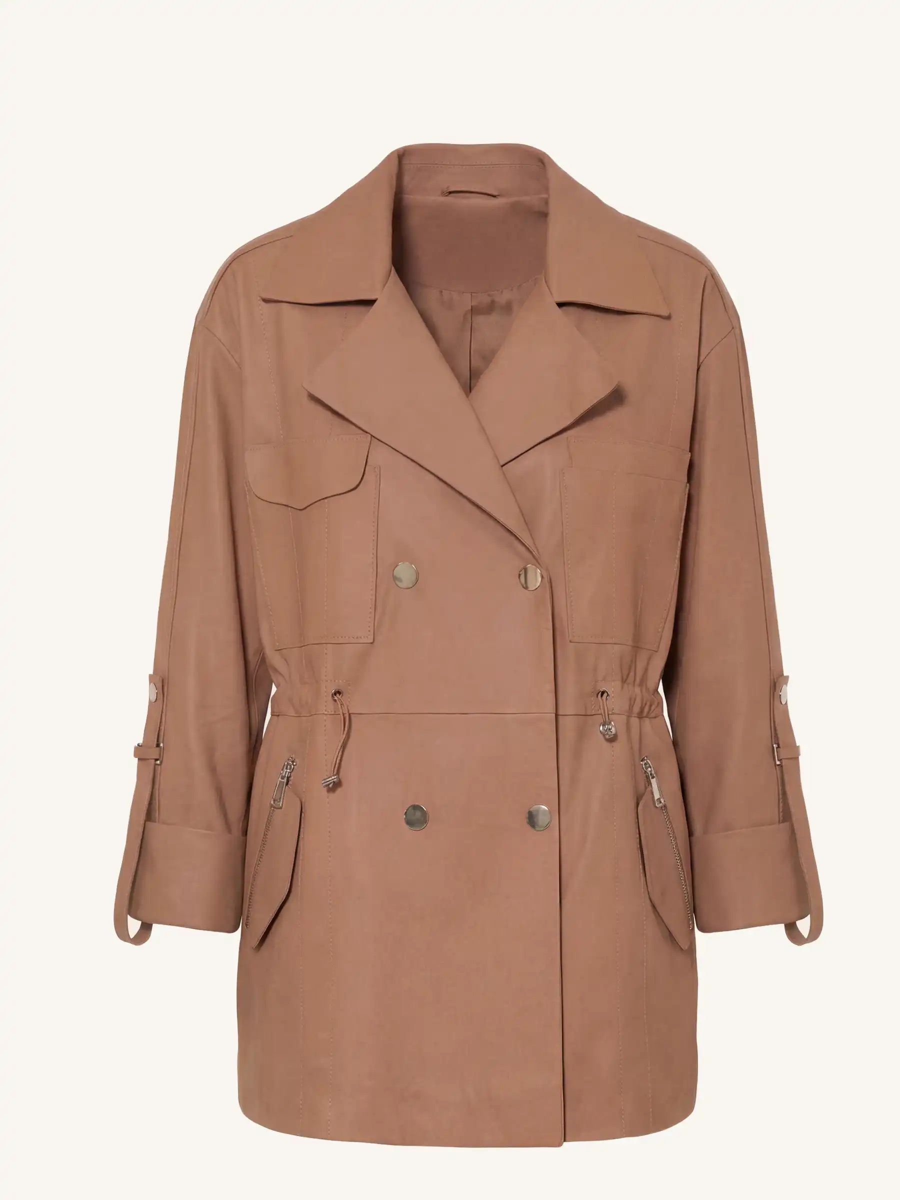 Brown trench coat on a white background