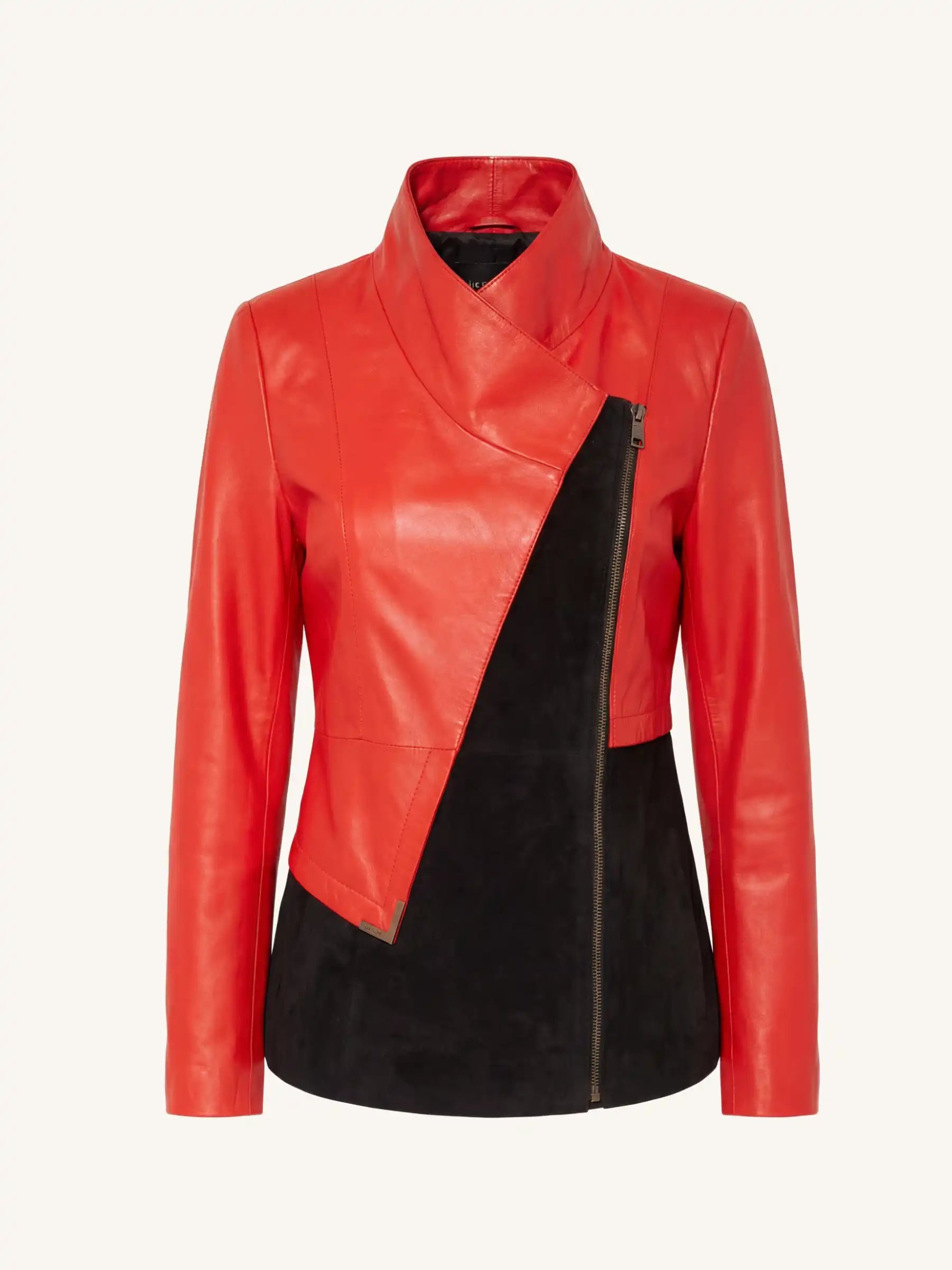 Red and black leather jacket on a white background